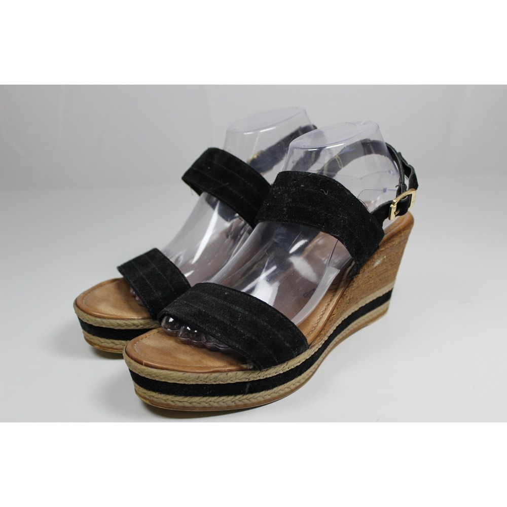 Coach And Four Womens US 11 Espadrille‎ Black Leather Adjustable Strap Sandals